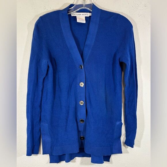 Gretchen Scott ladies cardigan sweater blue gold small knit casual everyday - Picture 1 of 10